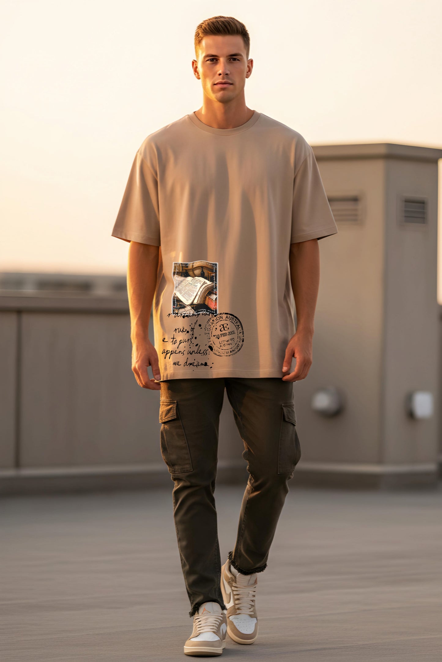 Organic Cotton Tshirt For Men |TOS-BEIGE-143