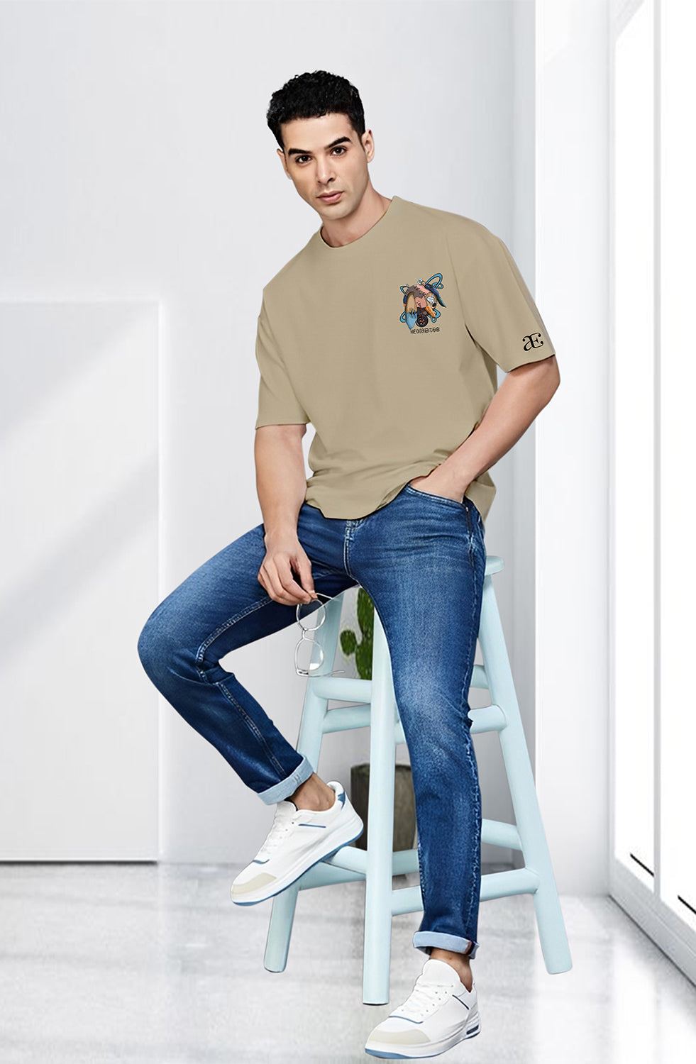 Organic Cotton Tshirt For Men |TOS-BEIGE-075