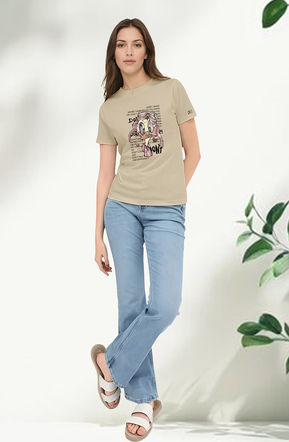 Women’s Organic Cotton Beige T-Shirt |TRN-BEIGE-101